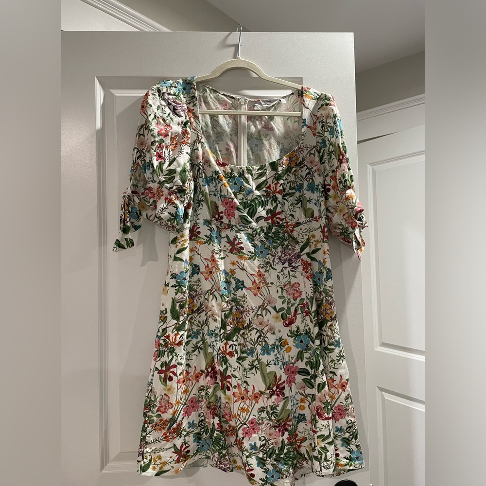 & Other Stories Printed Square Neck Linen Mini Dress Size 10